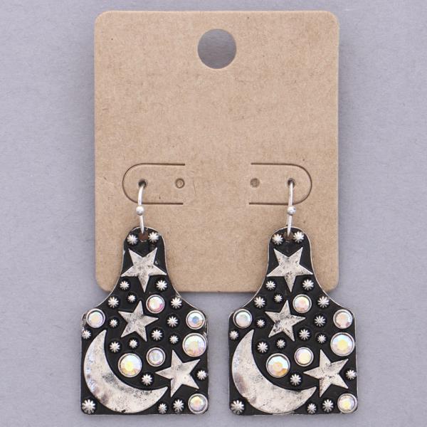 WESTERN STYLE STAR MOON COW TAG DANGLE EARRING