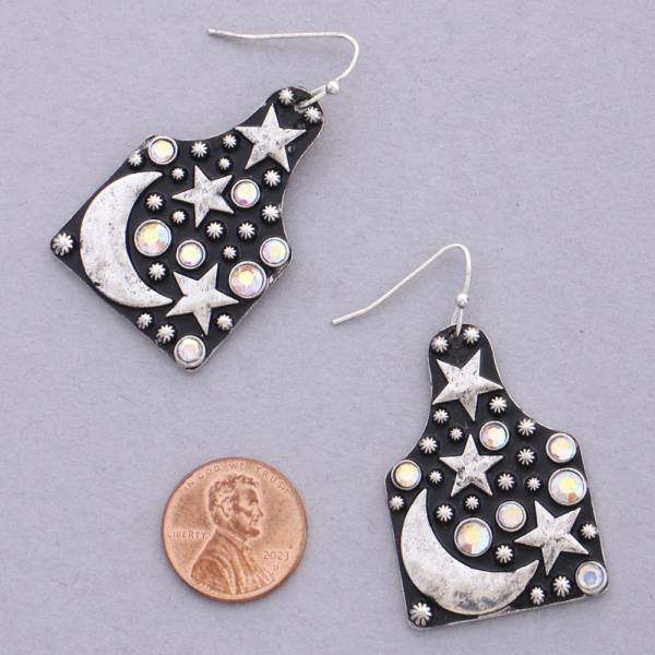 WESTERN STYLE STAR MOON COW TAG DANGLE EARRING