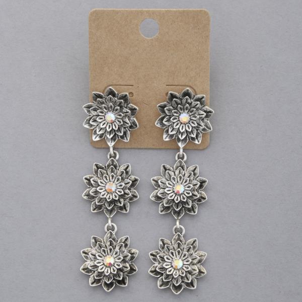 WESTERN STYLE FLOWER LINK RHINESTONE DANGLE EARRING