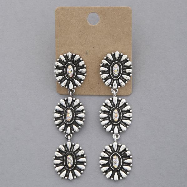 WESTERN STYLE OVAL METAL DANGLE EARRING