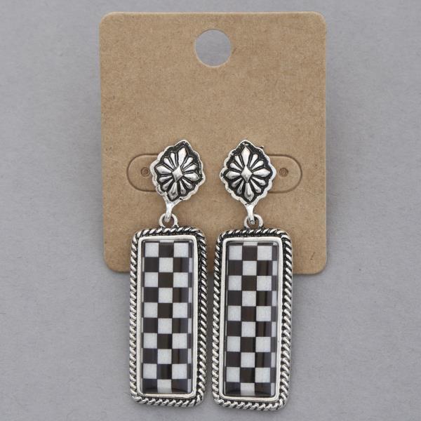 WESTERN STYLE CHECKERED PATTERN DANGLE EARRING