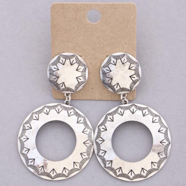 WESTERN STYLE CUT OUT CIRCLE PATTERN LINK DANGLE EARRING