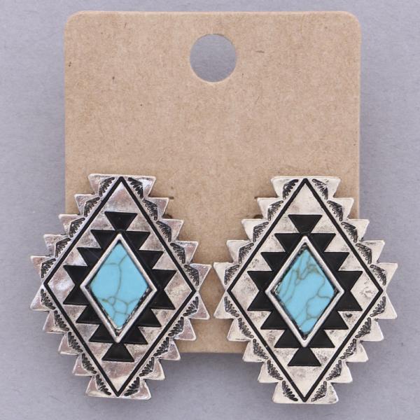 WESTERN STYLE TQ BEAD METAL EARRING