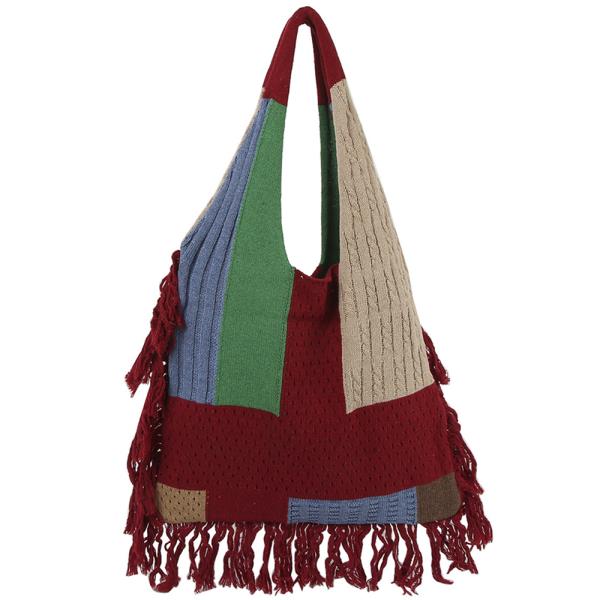 KNITTED TASSEL DECOR SHOULDER BAG