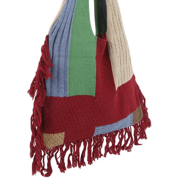 KNITTED TASSEL DECOR SHOULDER BAG