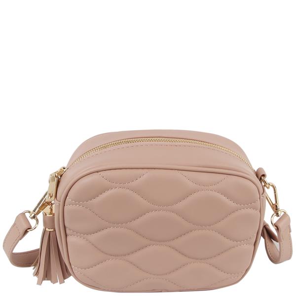 QUILTED PATTERN TASSEL ZIPPER CROSSBODY BAG