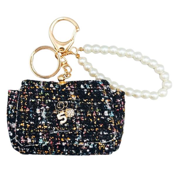 TWEED MINI BAG PEARL KEYCHAIN