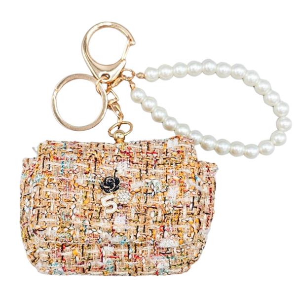 TWEED MINI BAG PEARL KEYCHAIN