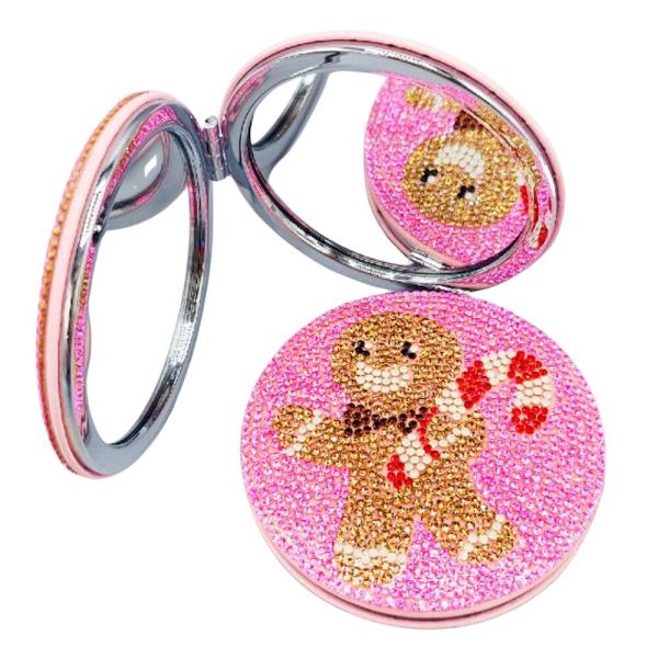 RHINESTONE GINGERBREAD MAN CHRISTMAS HAND MIRROR