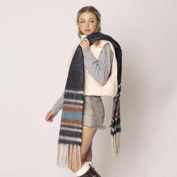 MULTI STRIPE COZY SCARF W/ FRINGE