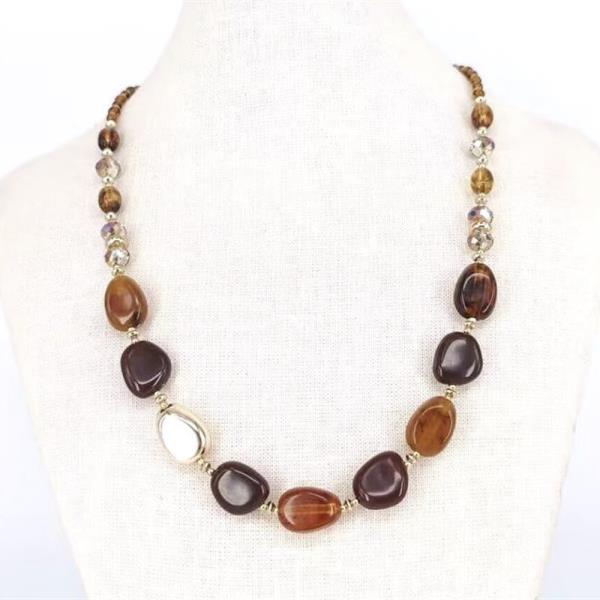 BROWN AMBER BEAD LONG NECKLACE EARRING SET