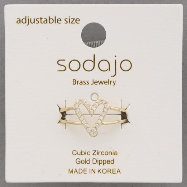 SODAJO CZ HEART GOLD DIPPED ADJUSTABLE RING