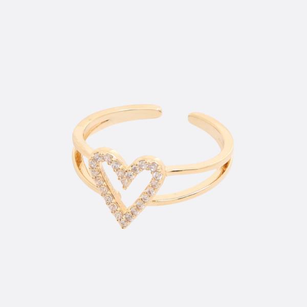 SODAJO CZ HEART GOLD DIPPED ADJUSTABLE RING