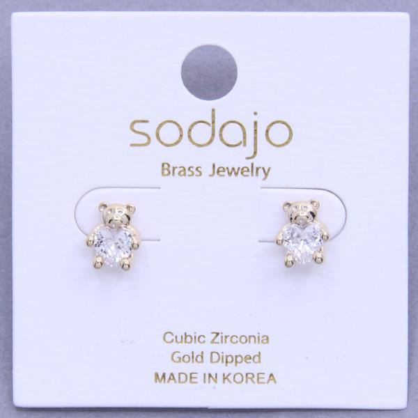 SODAJO TEDDY BEAR CZ GOLD DIPPED EARRING