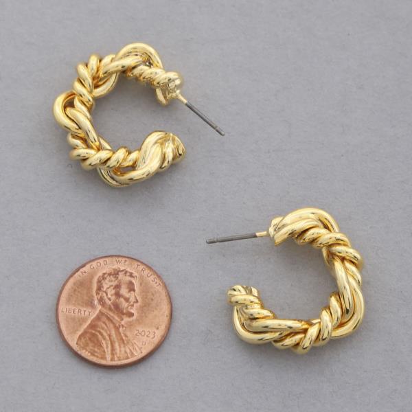 SODAJO TWISTED BRAIDED GOLD DIPPED OPEN HOOP EARRING