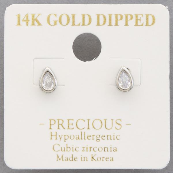 14K GOLD DIPPED CZ TEARDROP STUD EARRING