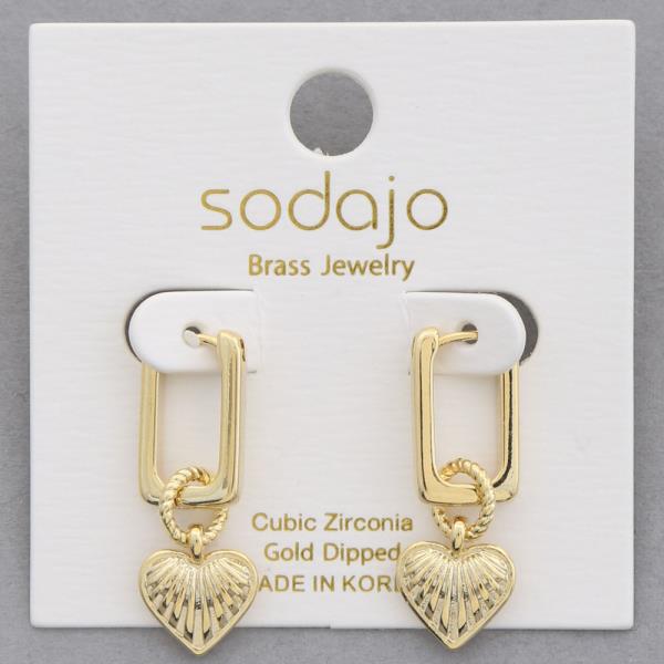 SODAJO HEART LONG OVAL GOLD DIPPED DANGLE EARRING