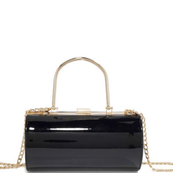 SMOOTH GLOSSY CYLINDER SHAPED HANDLE EVENING BAG