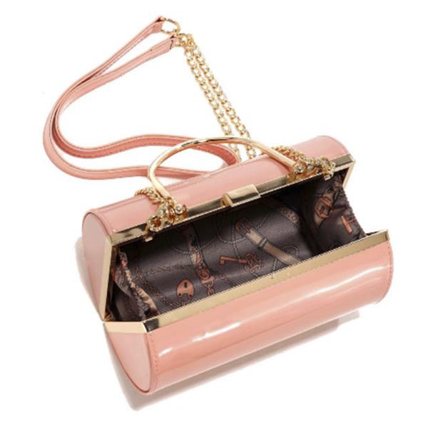 SMOOTH GLOSSY CYLINDER SHAPED HANDLE EVENING BAG