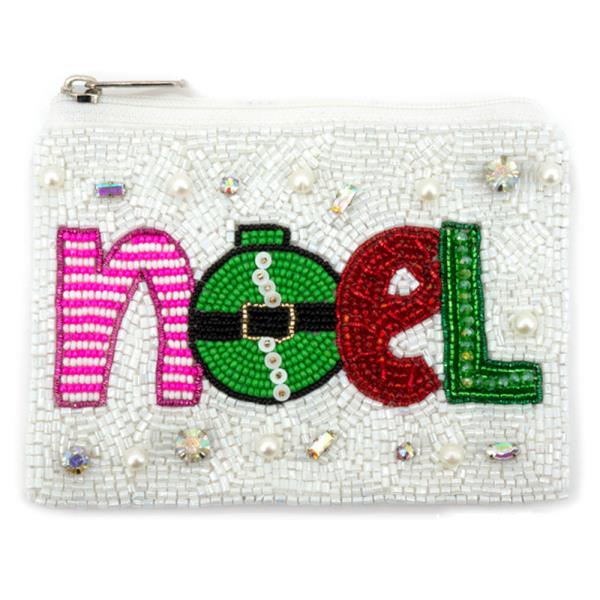 NOEL CHRISTMAS SEED BEAD COIN BAG