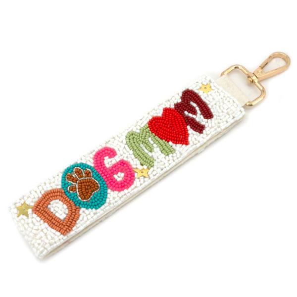 DOG MOM SEED BEAD KEYCHAIN