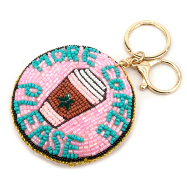 MORE COFFEE PLEASE SEED BEAD KEYCHAIN