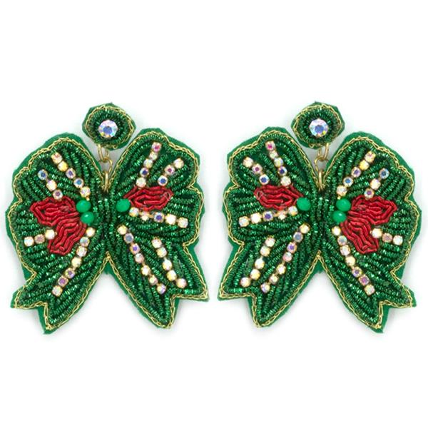 CHRISTMAS RIBBON SEED BEAD EARRING