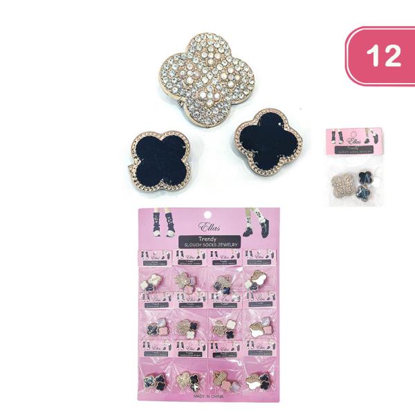 RHINESTONE CLOVER TRENDY SLOUCH SOCKS JEWELRY (12 UNITS)