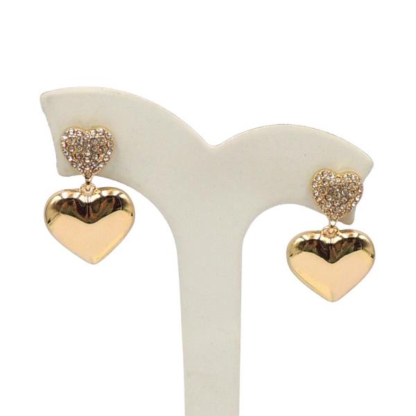 METAL RHINESTONE HEART DANGLE EARRING