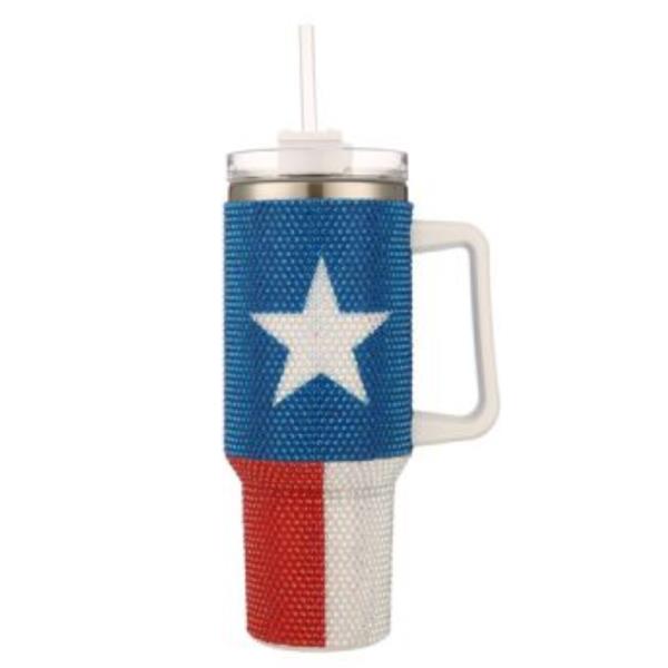 WESTERN TEXAS STAR RHINESTONE BLING 40 OZ TUMBLER WITH HANDLE