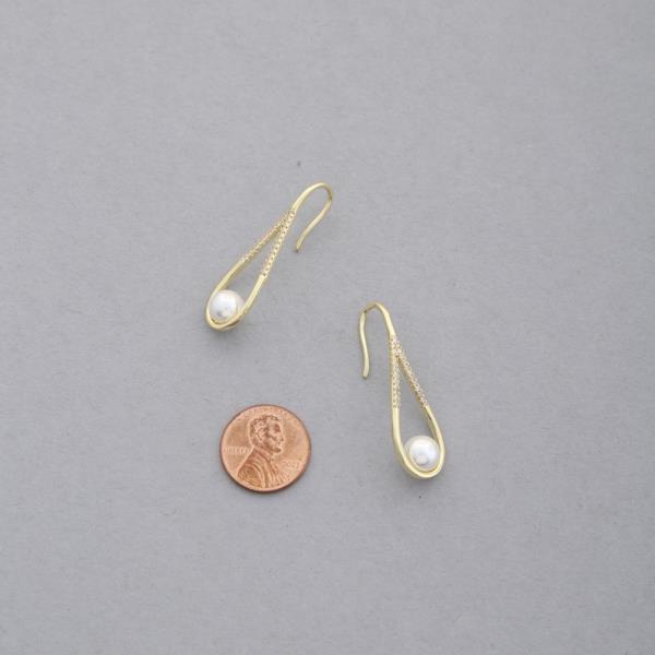 PEARL BRASS CZ TEARDROP EARRING