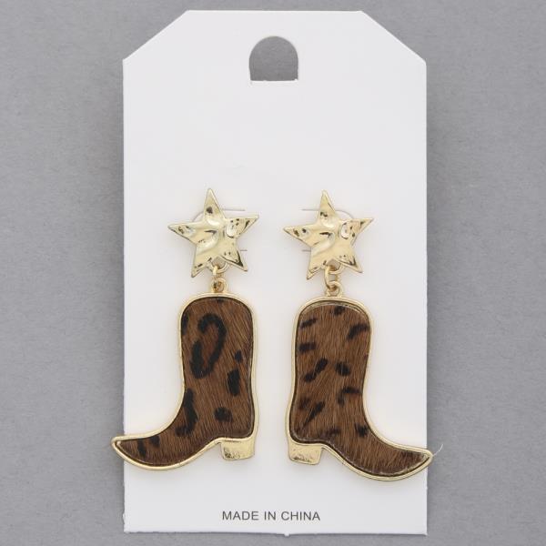 LEOPARD WESTERN BOOTS DANGLE EARRING