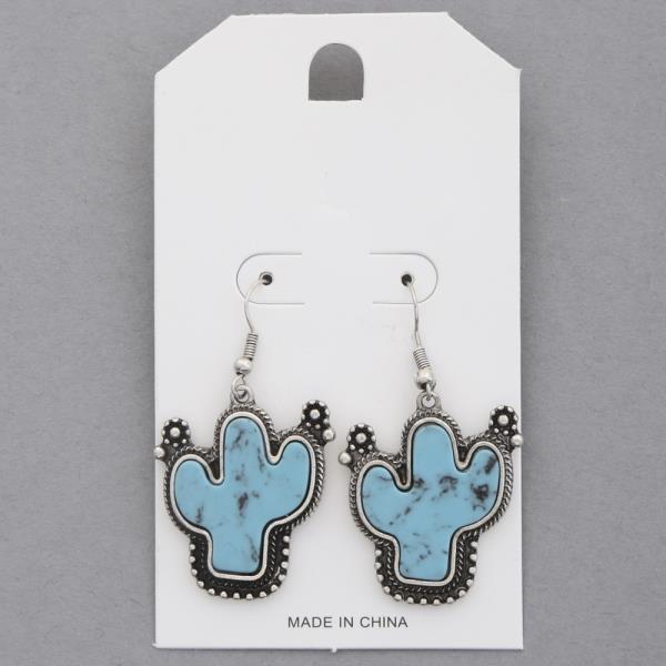 WESTERN STYLE CACTUS TQ STONE DANGLE EARRING