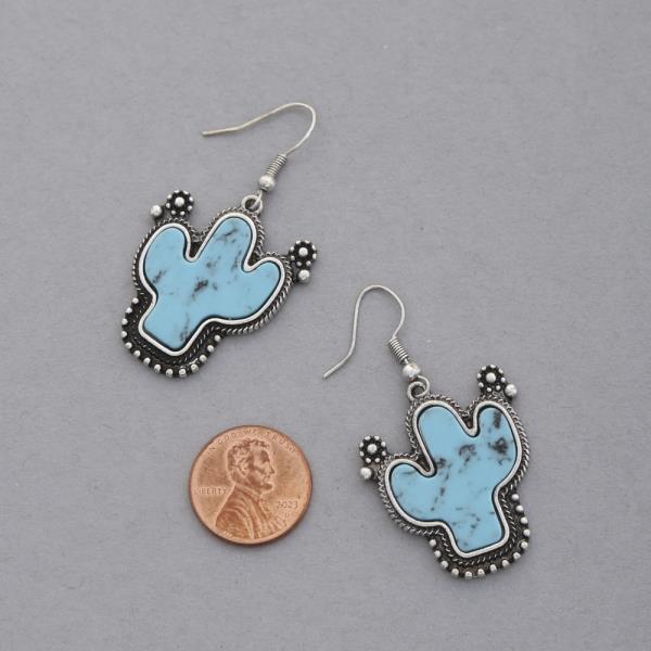 WESTERN STYLE CACTUS TQ STONE DANGLE EARRING