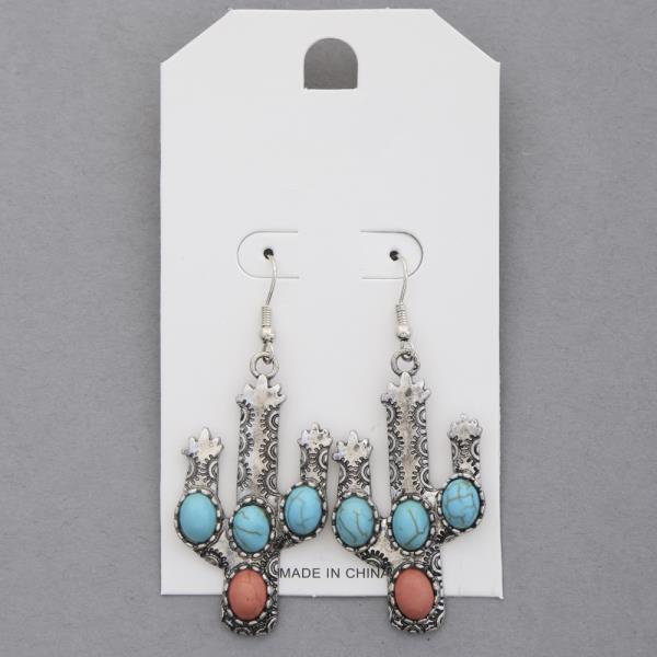 WESTERN STYLE CACTUS TQ STONE DANGLE EARRING