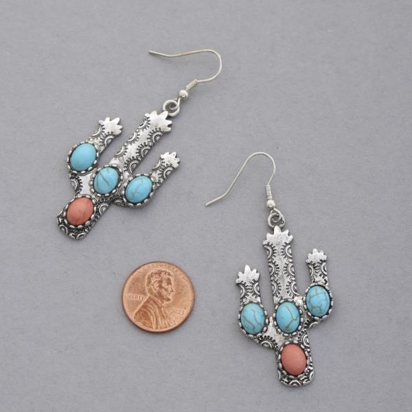 WESTERN STYLE CACTUS TQ STONE DANGLE EARRING