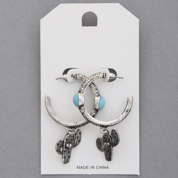 WESTERN STYLE CACTUS DANGLE C HOOP EARRING