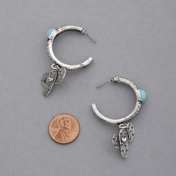 WESTERN STYLE CACTUS DANGLE C HOOP EARRING