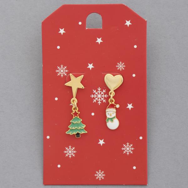 CHRISTMAS TREE SNOWMEN DANGLE EARRING