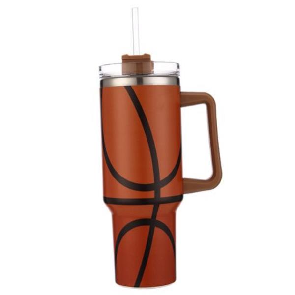 BASKETPALL PRINT 40 OZ TUMBLER WITH HANDLE