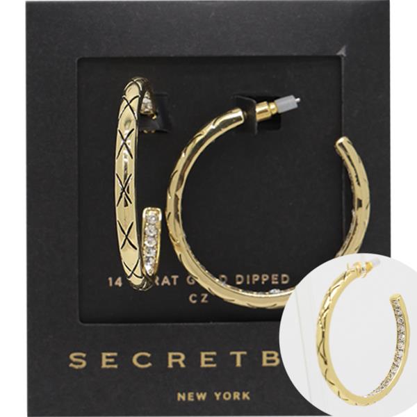 SECRET BOX 14K GOLD DIPPED X HOOP EARRING