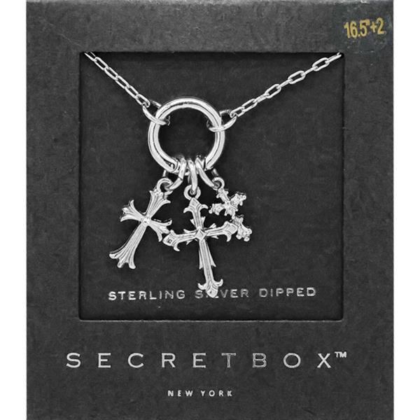 SECRET BOX 14K GOLD DIPPED TRIPLE CROSS PENDANT NECKLACE