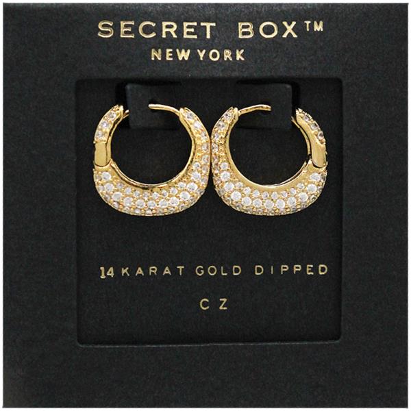 SECRET BOX 14K GOLD DIPPED CZ HUGGIE EARRING