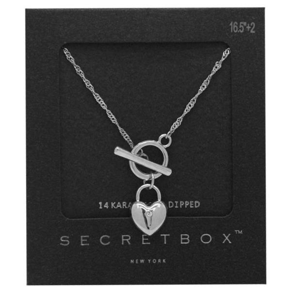 SECRET BOX 14K GOLD DIPPED HEART PENDANT TOGGLE CLASP NECKLACE