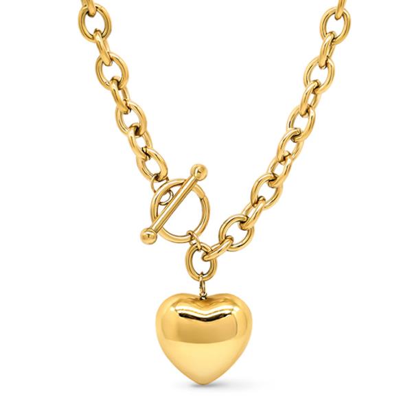 SECRET BOX 14K GOLD DIPPED HEART PENDANT TOGGLE CLASP NECKLACE