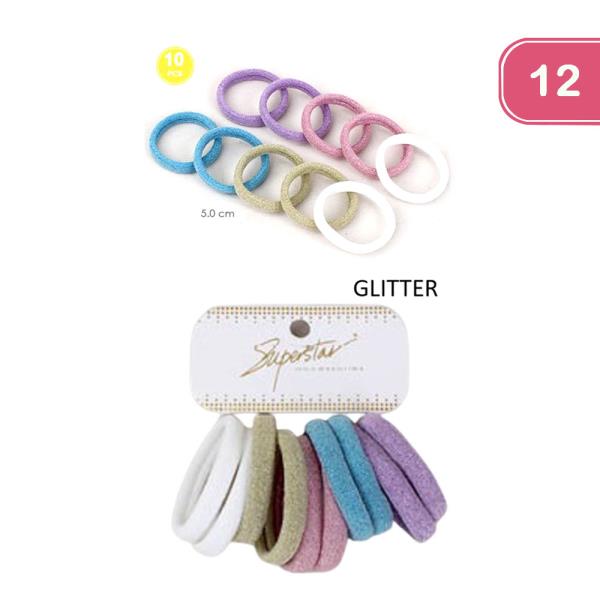 10 PCS PASTEL TONE GLITTER HAIR TIE SET (12 UNITS)