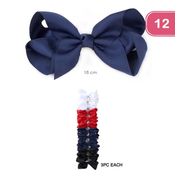 SCHOOL COLOR MIX HAIR BOW (12 UNITS)