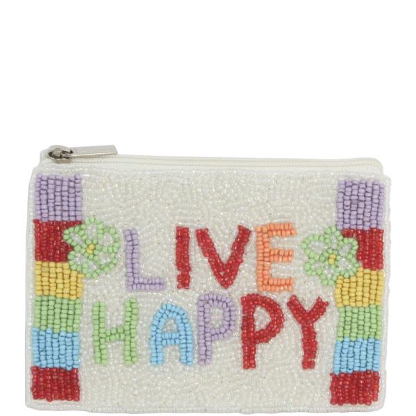 SEED BEAD LIVE HAPPY MINI COIN PURSE BAG