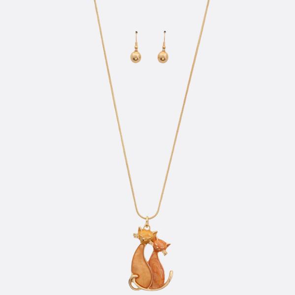 DOUBLE CAT PENDANT NECKLACE