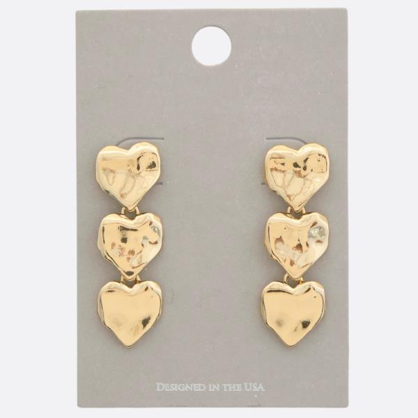 TRIPLE HEART METAL DANGLE EARRING